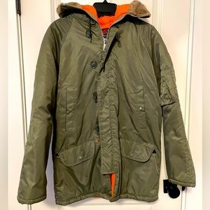 Vintage Sears Green Parka, fur lines hood, size M